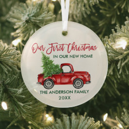 Brush Script Weihnachten Neue Zuhause Truck Runde Ornament Aus Glas