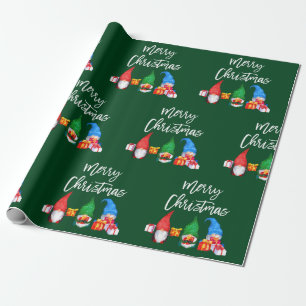Brush Script Weihnachten Wasserfarben Gnomes Green Geschenkpapier