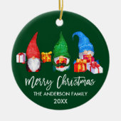 Brush Script Weihnachten Wasserfarben Gnomes Green Keramik Ornament (Vorne)