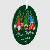 Brush Script Weihnachten Wasserfarben Gnomes Green Ornament (Vorderseite)