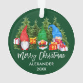 Brush Script Weihnachten Wasserfarben Gnomes Green Ornament (Rückseite)