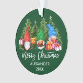 Brush Script Weihnachten Wasserfarben Gnomes Green Ornament (Vorderseite)