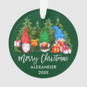 Brush Script Weihnachten Wasserfarben Gnomes Green Ornament (Vorderseite)