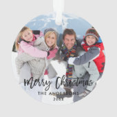 Brush Script Weihnachtsfamilie Foto White Ribbon Ornament (Rückseite)
