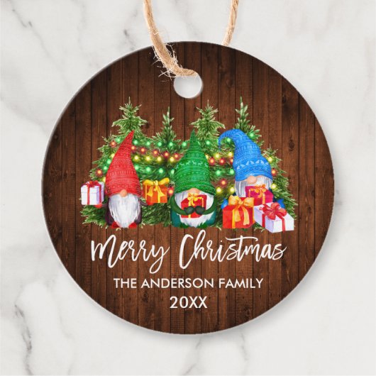 Brush Script Weihnachtsweihnachtsleuchten Gnomes Geschenkanhänger (Vorderseite)