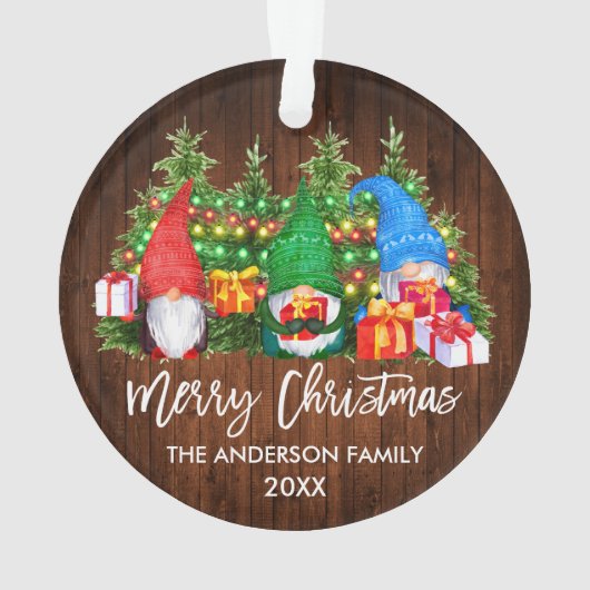 Brush Script Weihnachtsweihnachtsleuchten Gnomes Ornament (Rückseite)