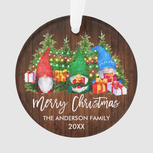 Brush Script Weihnachtsweihnachtsleuchten Gnomes Ornament (Vorderseite)