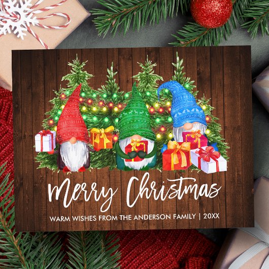 Brush Script Weihnachtsweihnachtsleuchten Gnomes Postkarte