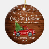 Brush Script Wood 1. Weihnachtsweihnachtsbeleuchtu Keramik Ornament (Vorne)