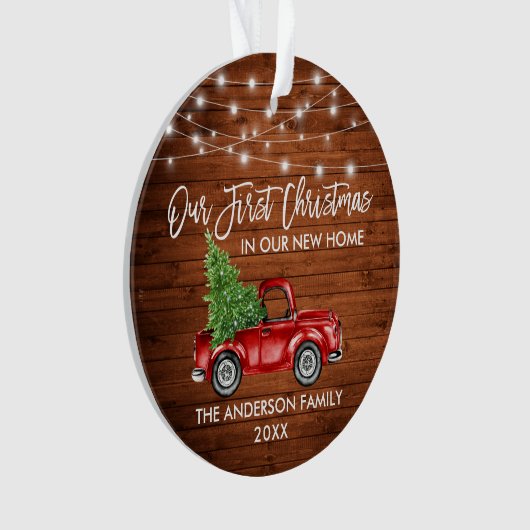 Brush Script Wood 1. Weihnachtsweihnachtsbeleuchtu Ornament (Vorderseite)