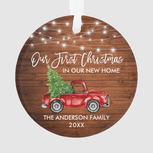 Brush Script Wood 1. Weihnachtsweihnachtsbeleuchtu Ornament (Rückseite)