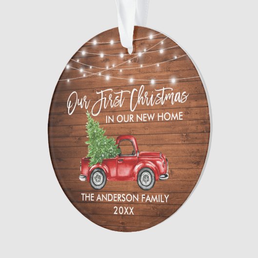 Brush Script Wood 1. Weihnachtsweihnachtsbeleuchtu Ornament (Vorderseite)