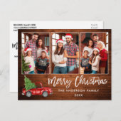 Brush Script Wood 3 Foto Weihnachtswagen Postkarte (Vorne/Hinten)