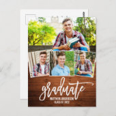 Brush Script Wood Abschluss Ankündigung Postkarte (Vorne/Hinten)