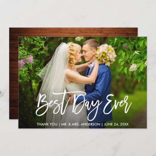 Brush Script Wood Best Day Ever Wedding Card Einladung (Vorne/Hinten)