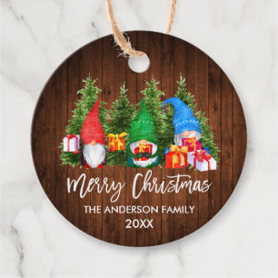 Brush Script Wood Christmas Watercolor Gnomes Geschenkanhänger