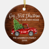 Brush Script Wood Erste Weihnachtsfeier Neuer Zuha Keramik Ornament (Vorne)