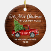 Brush Script Wood Erste Weihnachtsfeier Neuer Zuha Keramik Ornament (Hinten)