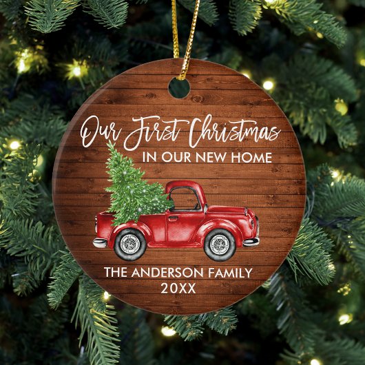 Brush Script Wood Erste Weihnachtsfeier Neuer Zuha Keramik Ornament