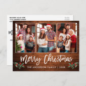 Brush Script Wood Greenery 3 Foto Weihnachten Postkarte (Vorne/Hinten)