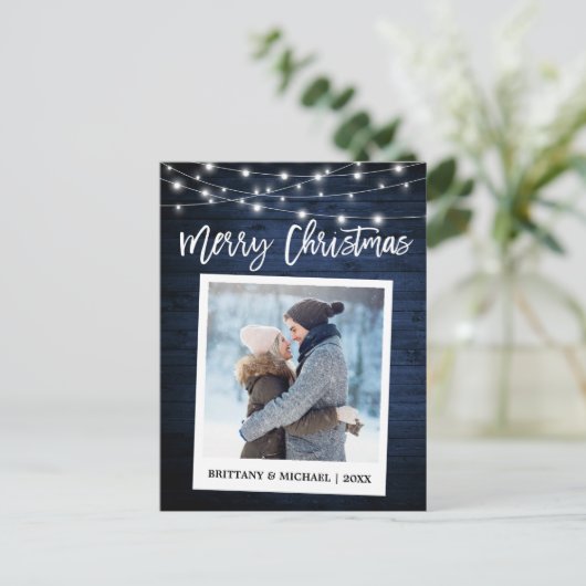 Brush Script Wood Instant Camera Weihnachten Postkarte (Stehend Vorderseite)