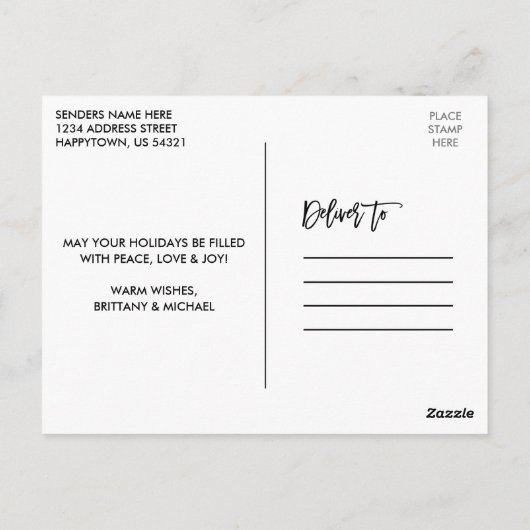 Brush Script Wood Instant Camera Weihnachten Postkarte (Rückseite)