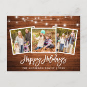 Brush Script Wood Lights 3 Foto Familienurlaub Postkarte (Vorderseite)