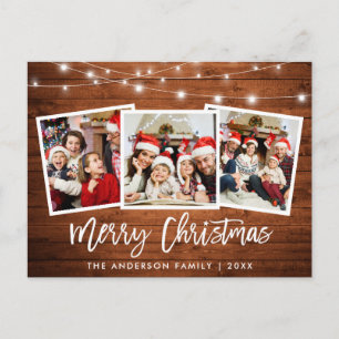 Brush Script Wood Lights 3 Foto Weihnachtsstar Postkarte