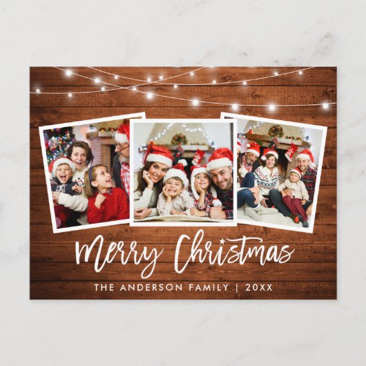 Brush Script Wood Lights 3 Foto Weihnachtsstar Postkarte (Vorderseite)