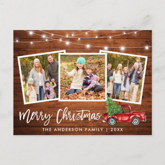 Brush Script Wood Lights Lights Truck 3 Foto Weihn Postkarte (Vorderseite)