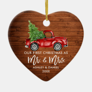 Brush Script Wood Red Truck Erstes Weihnachtslied Keramik Ornament
