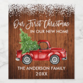 Brush Script Wood Snow 1. Weihnachtsgeschenk Zuhau Weinetikett (Einzelnes Label)