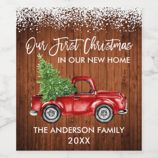 Brush Script Wood Snow 1. Weihnachtsgeschenk Zuhau Weinetikett (Einzelnes Label)