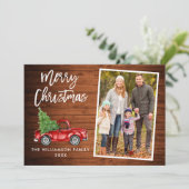 Brush Script Wood Vintag Truck Foto Weihnachten (Stehend Vorderseite)