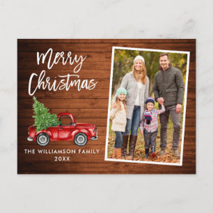 Brush Script Wood Vintag Truck Foto Weihnachten Postkarte