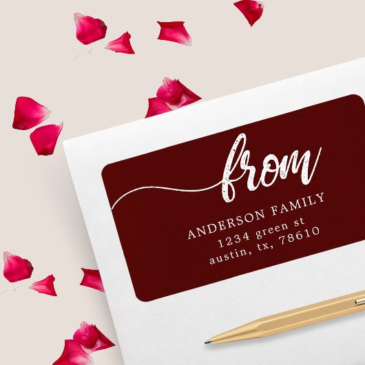 Brush-Skriptfamilie Name Burgundy-Rücksendeadresse Adressaufkleber