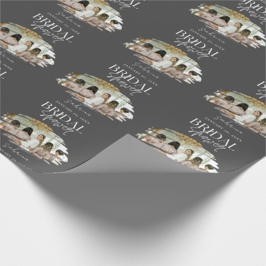 Brush Stroke Custom Foto Brautparty Grau Geschenkpapier (Ecke)