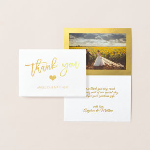 Brush Stroke Gold Foil DANK YOU Wedding   FOTO Folienkarte