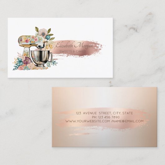 Brush Stroke Pastry Floral Mixer Visitenkarte (Vorne/Hinten)