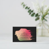 Brush Stroke Pink Gold auf Black Event Plane Visitenkarte (Stehend Vorderseite)