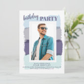 Brush Strokes Blue Foto Geburtstagsparty Einladung (Stehend Vorderseite)