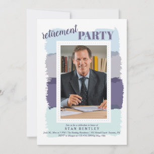 Brush Strokes Blue Foto Retirement Party Einladung
