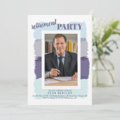 Brush Strokes Blue Foto Retirement Party Einladung (Stehend Vorderseite)