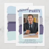Brush Strokes Blue Foto Retirement Party Einladung (Vorne/Hinten)