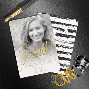 Brush Strokes & Confetti Black Gold ID511 Einladung