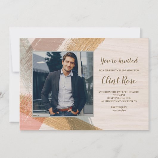 Brush Strokes Foto Geburtstagsparty Einladung (Vorderseite)