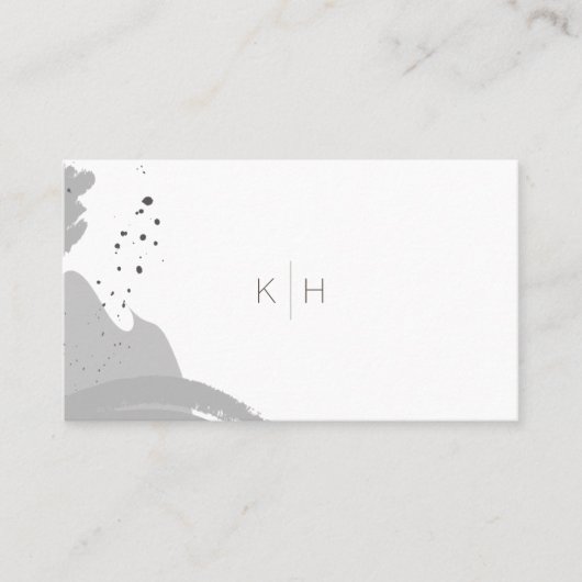 Brush Strokes Monogram Gray Business Card Visitenkarte (Vorderseite)