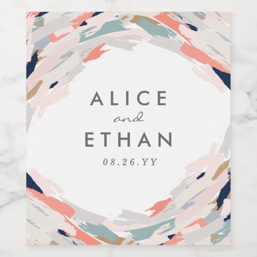 Brush Strokes Wedding Weinetikett (Einzelnes Label)