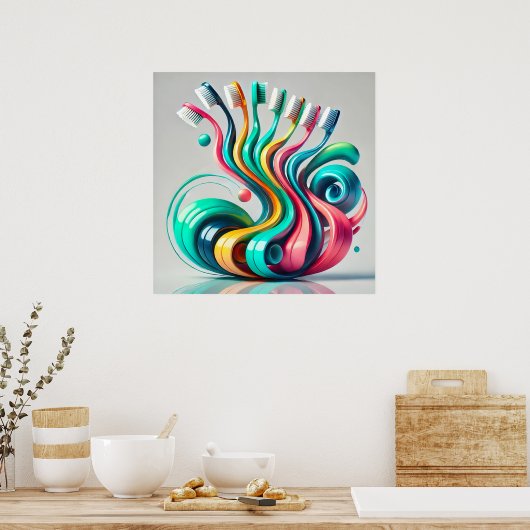 Brush Symphony. Abstrakte Zahnbürste Poster (Küche)