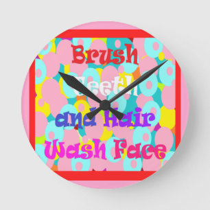 Brush Teeth Hair Wash Fan Spaß Kinder helles Desig Runde Wanduhr